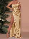 Sheath/Column One Shoulder Satin Prom Dresses With Ruched #UKM020121858