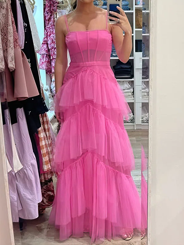 Ball Gown Square Neck Tulle Ruffle Tiered Prom Dresses #UKM020121872