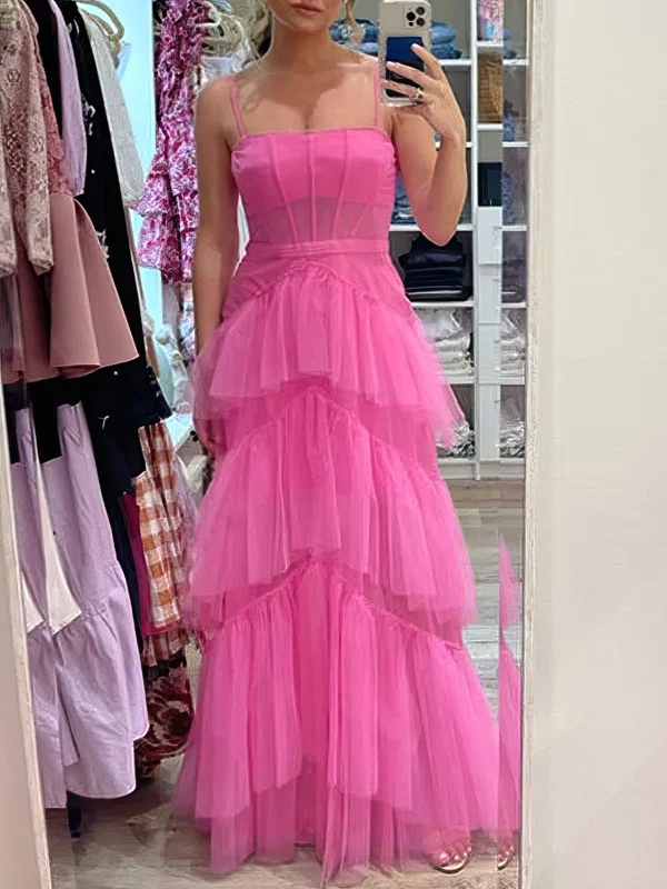 Ball Gown Square Neckline Tulle Floor-length Prom Dresses With Tiered #UKM020121872