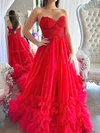 Ball Gown Strapless Tulle Ruffle Tiered Prom Dresses With Appliques #UKM020121874