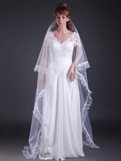 Two-tier Chapel Wedding Veils with Scalloped Edge #1430043