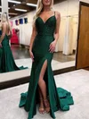 Trumpet/Mermaid V-neck Jersey Sweep Train Prom Dresses With Ruched #UKM020121889