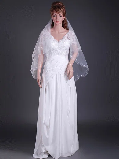 Fabulous Two-tier Elbow Wedding Veils with Beaded Edge #1430044