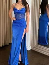 Sheath/Column Cowl Neck Satin Corset Prom Dresses With Beading #UKM020121894