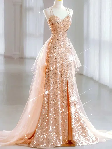 Gold fashion glitter evening gown