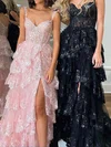 Ball Gown Sweetheart Tulle Tiered Prom Dresses With Appliques #UKM020121897