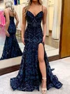Mermaid V-neck Sparkly Sequin Prom Dresses #UKM020121898
