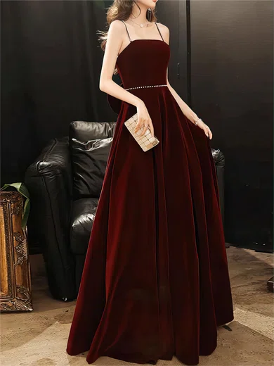 A-line Square Neck Velvet Modest Prom Dresses With Bow #UKM020121917