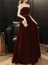 A-line Square Neckline Velvet Floor-length Prom Dresses With Bow #UKM020121917