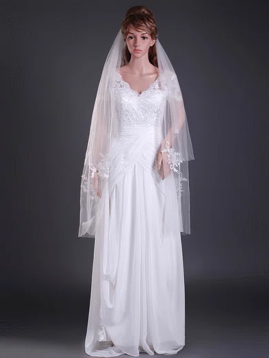 Nice Two-tier Fingertip Wedding Veils with Cut Edge #1430046