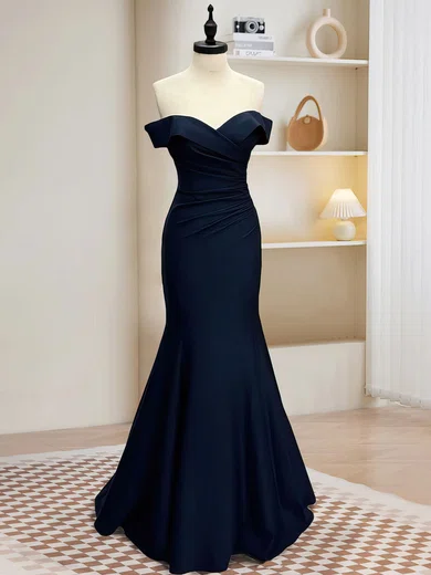 Mermaid Stretch Crepe Off-the-shoulder Prom Dresses With Ruched #UKM020121931