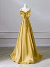 Ball Gown/Princess V-neck Satin Sweep Train Prom Dresses With Bow #UKM020121911