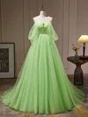 Ball Gown/Princess Off-the-shoulder Tulle Glitter Sweep Train Prom Dresses With Crystal Brooch #UKM020121912