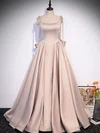 Ball Gown/Princess Square Neckline Satin Sweep Train Prom Dresses With Bow #UKM020121928