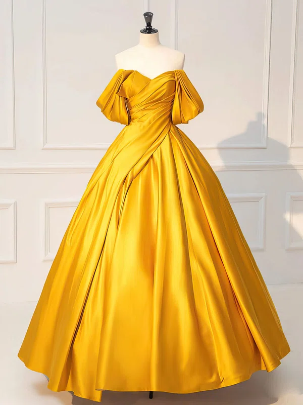 Ball Gown/Princess Off-the-shoulder Satin Floor-length Prom Dresses With Ruched #UKM020121933