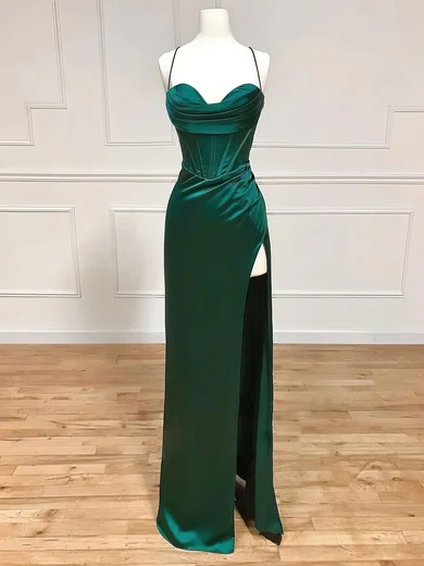Sheath/Column Cowl Neck Satin Corset Prom Dresses With Ruched #UKM020121934