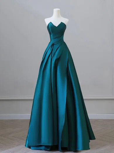 Ball Gown Strapless Floor-length Satin Prom Dresses With Ruched #UKM020121935