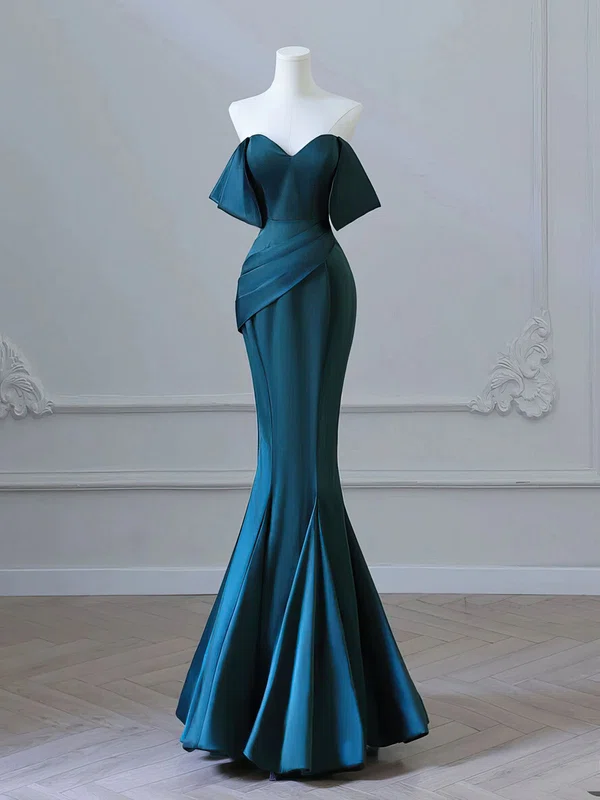 Trumpet/Mermaid Off-the-shoulder Satin Floor-length Prom Dresses With Ruched #UKM020121946