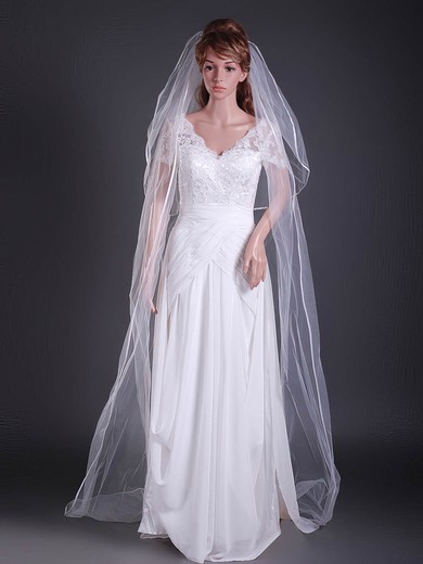 Two-tier Chapel Wedding Veils with Ribbon Edge #1430048
