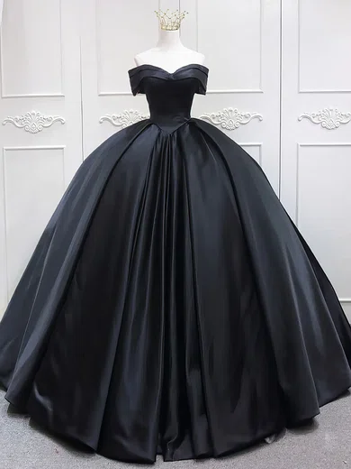 Ball Gown Off-the-shoulder Satin Modest Prom Dresses #UKM020121929
