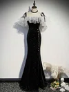 Trumpet/Mermaid Square Neckline Shimmer Crepe Floor-length Prom Dresses With Ruffles #UKM020121947