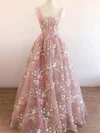 Ball Gown/Princess Square Neckline Lace Floor-length Prom Dresses With Flower(s) #UKM020121952