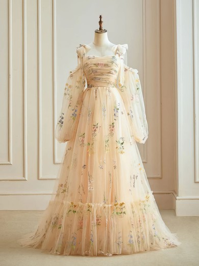 Ball Gown/Princess Sweetheart Tulle Sweep Train Prom Dresses With Ruched #UKM020121960