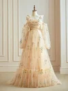 Ball Gown/Princess Sweetheart Tulle Sweep Train Prom Dresses With Ruched #UKM020121960