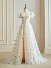 Ball Gown/Princess Sweetheart Lace Sweep Train Prom Dresses With Flower(s) #UKM020121961