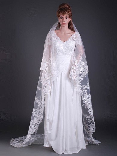 One-tier Cathedral Wedding Veils with Lace Applique Edge #1430050