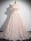Ball Gown/Princess Off-the-shoulder Lace Court Train Prom Dresses With Flower(s) #UKM020121958