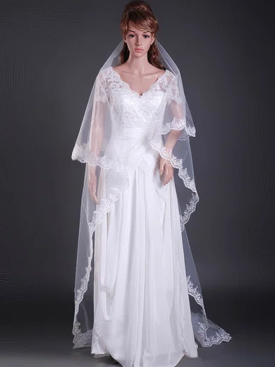 Fabulous Two-tier Chapel Wedding Veils with Lace Applique Edge #1430051