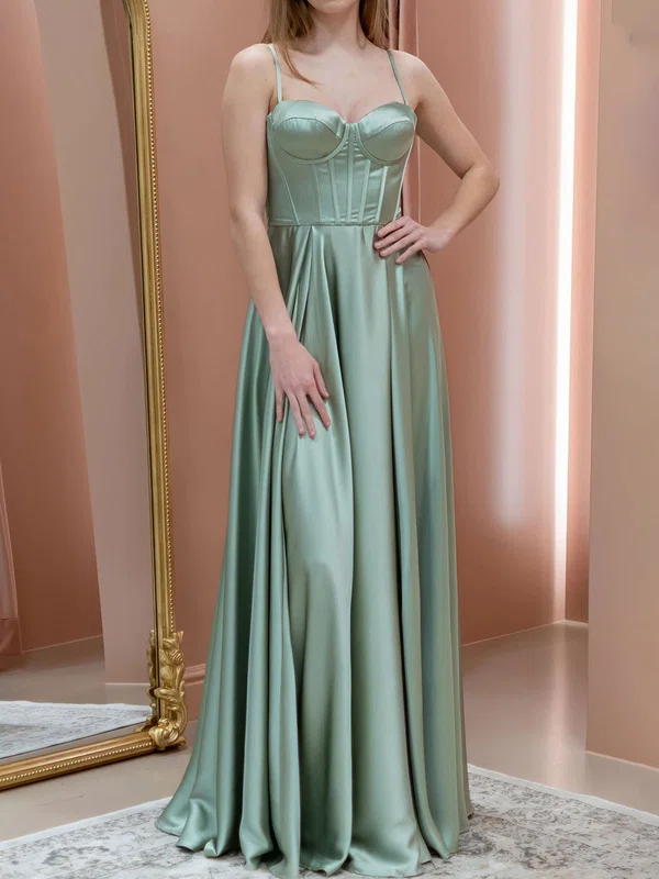 A-line Sweetheart Satin Corset Prom Dresses With Ruched #UKM020121999