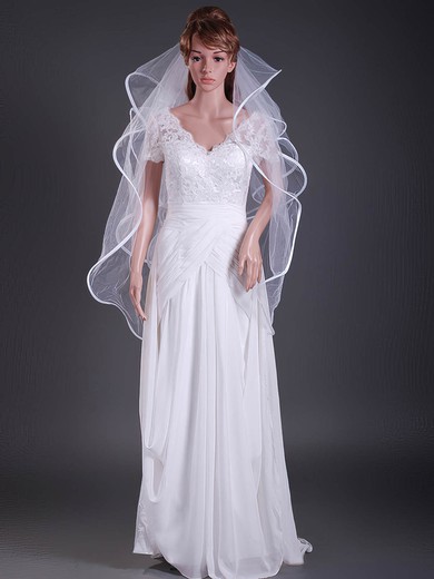 Elegant Four-tier Fingertip Wedding Veils with Ribbon Edge #1430052
