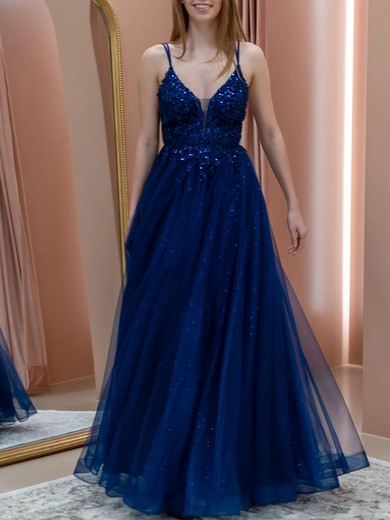 Ball Gown V-neck Glitter Tulle Prom Dresses with Appliques #UKM020122015