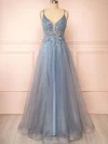 Ball Gown/Princess V-neck Glitter Tulle Prom Dresses With Beading #UKM020121962