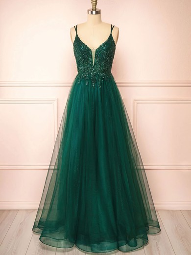 Ball Gown/Princess V-neck Glitter Tulle Prom Dresses With Beading #UKM020121963