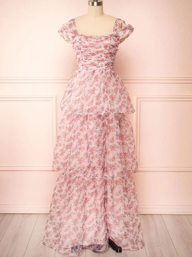 Ball Gown/Princess Square Neckline Floral Print Chiffon Prom Dresses #UKM020121964