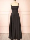 Black A-line Square Neck Floor-length Satin Prom Dresses #UKM020121966