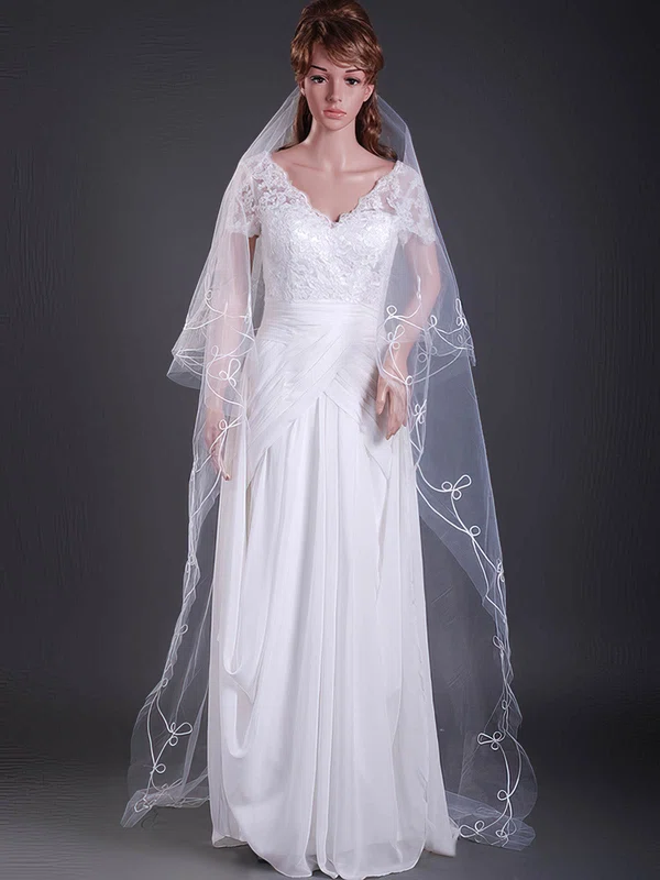 Two-tier Chapel Wedding Veils with Cut Edge #1430054