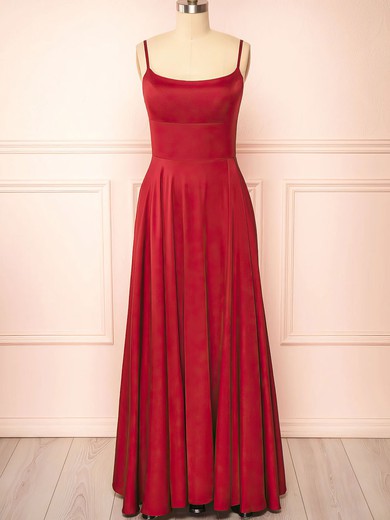 A-line Square Neckline Silk-like Satin Floor-length Prom Dresses #UKM020121967
