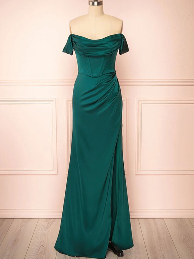 Sheath/Column Off-the-shoulder Silk-like Satin Prom Dresses With Split #UKM020121970