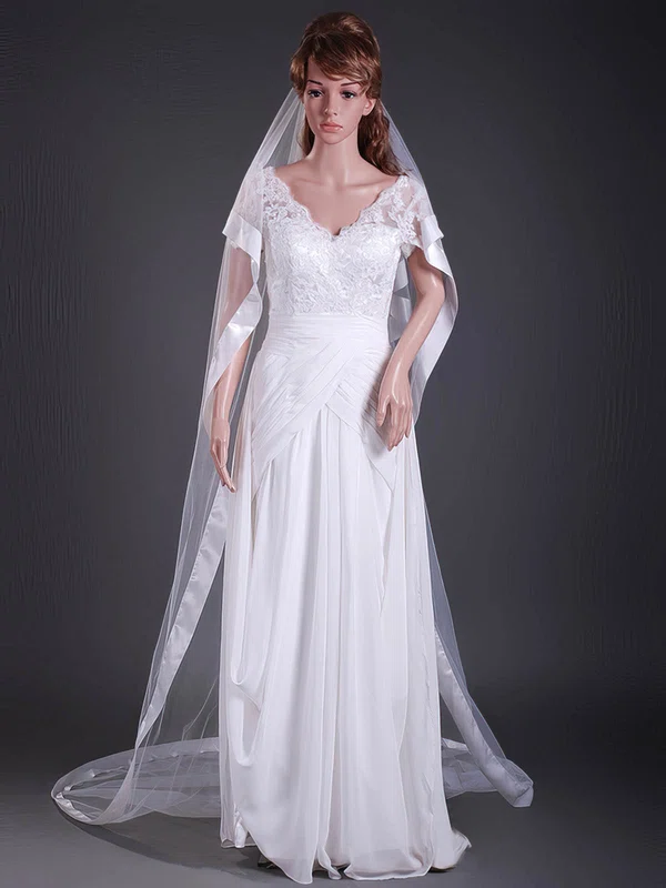 Nice Two-tier Cathedral Wedding Veils with Ribbon Edge #1430055