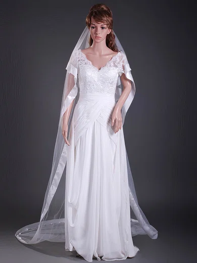Nice Two-tier Cathedral Wedding Veils with Ribbon Edge #1430055