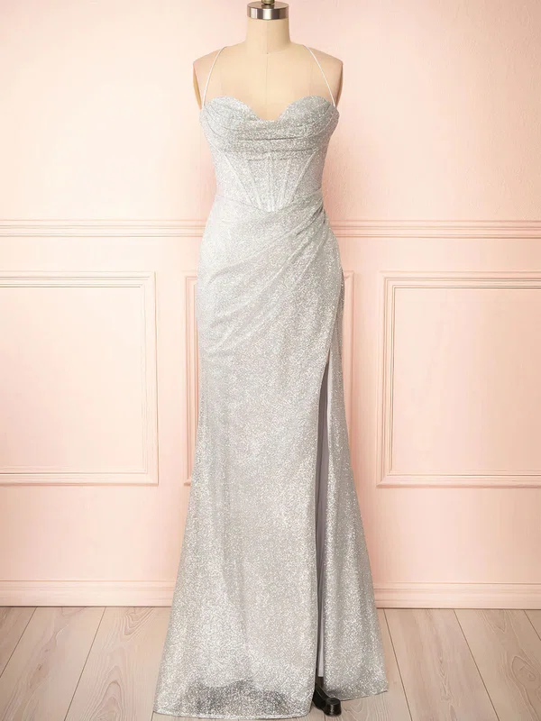 Sheath/Column Cowl Neck Sparkly Sequin Prom Dresses With Ruched #UKM020121978