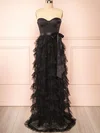 A-line Sweetheart Tulle Prom Dresses With Ruffle #UKM020121979