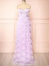 A-line Strapless Satin Tulle Ruffle Prom Dresses #UKM020121982