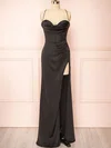 Black Sheath/Column Cowl Neck Satin Corset Prom Dresses With Ruched #UKM020121983