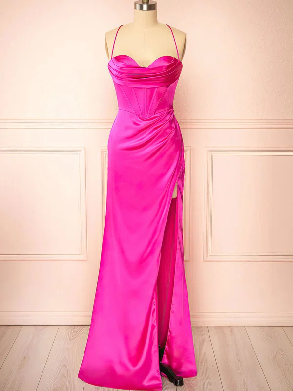 Sheath/Column Cowl Neck Satin Corset Prom Dresses With Ruched #UKM020121984