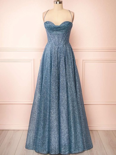 A-line Cowl Neck Glitter Floor-length Prom Dresses With Split #UKM020121986